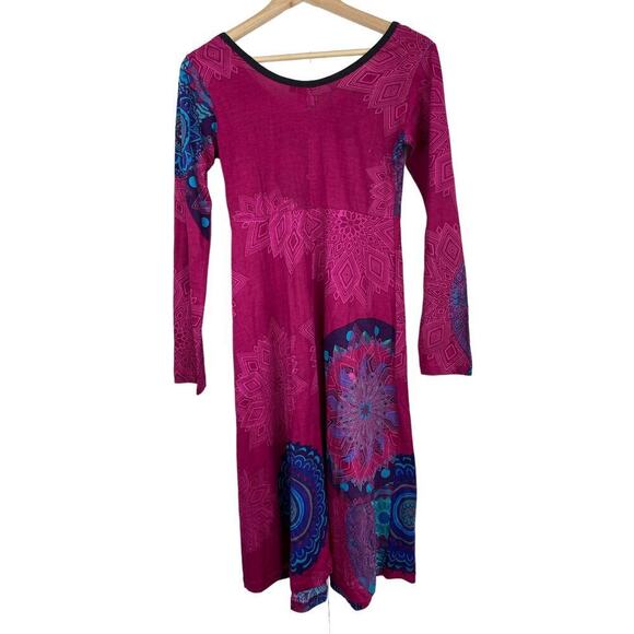 Aller Simplement Women's S Magenta Pink Geometric Midi Dress - Picture 5 of 8